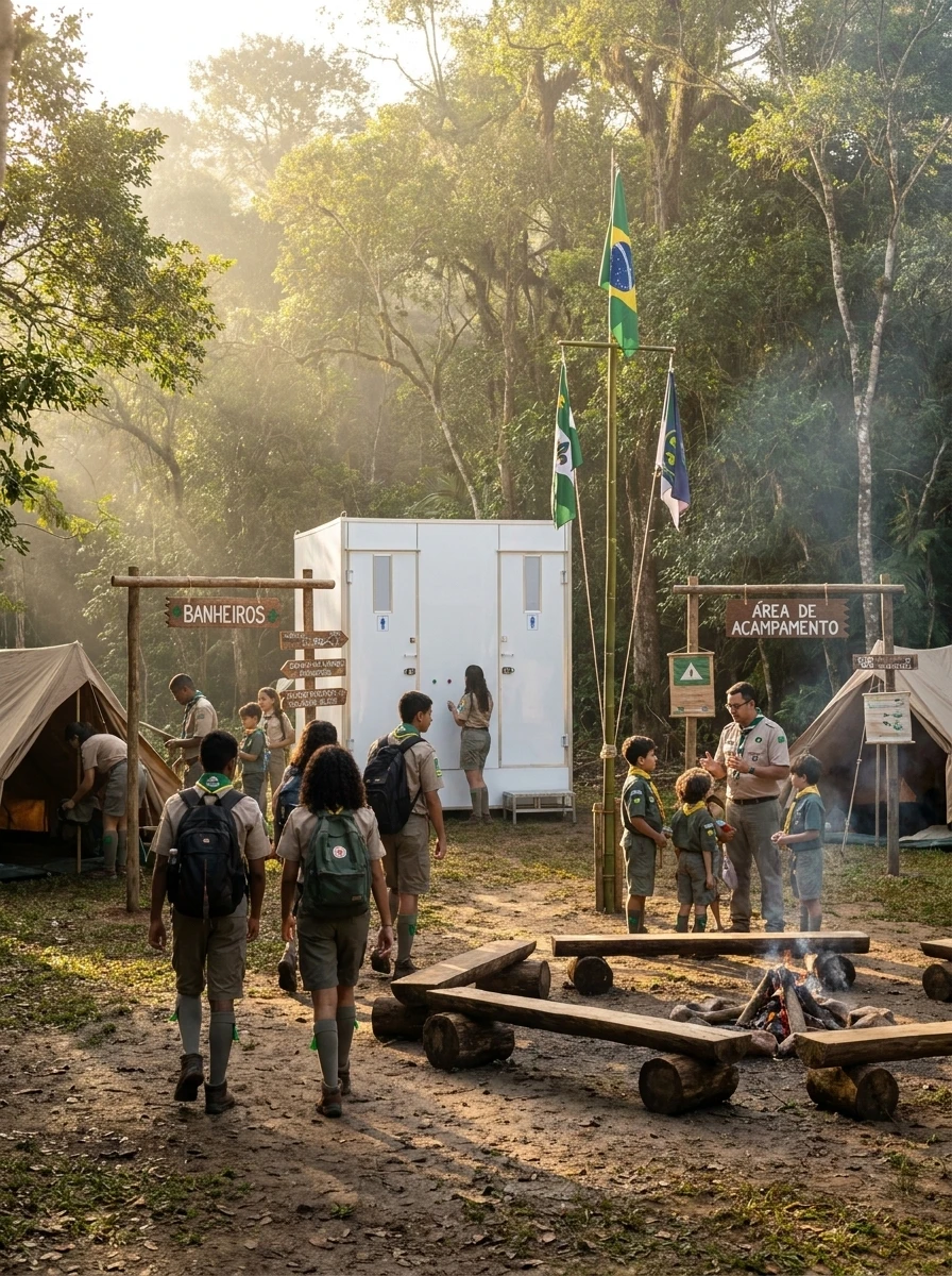 Acampamento de Motociclistas: Banheiro Conectado ao Esgoto em Destino Remoto por 10 Dias