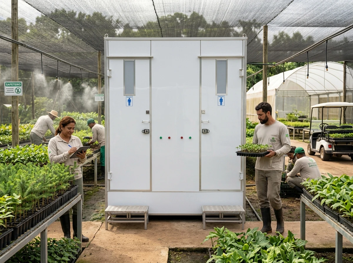 Banheiro para Trabalho de Agrônomos em Viveiro de Mudas